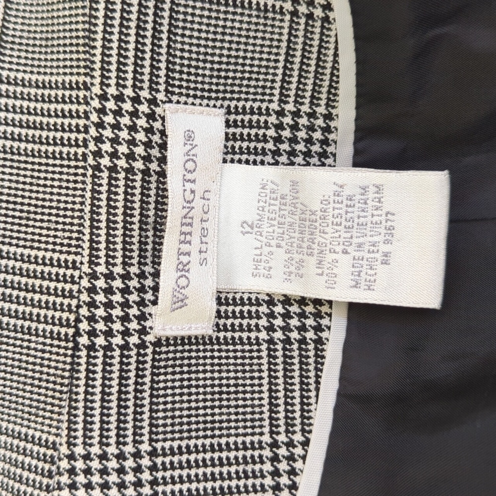 Worthington Stretch Black Glen Plaid Single Button Blazer Suit Jacket Size 12 - Picture 7 of 7